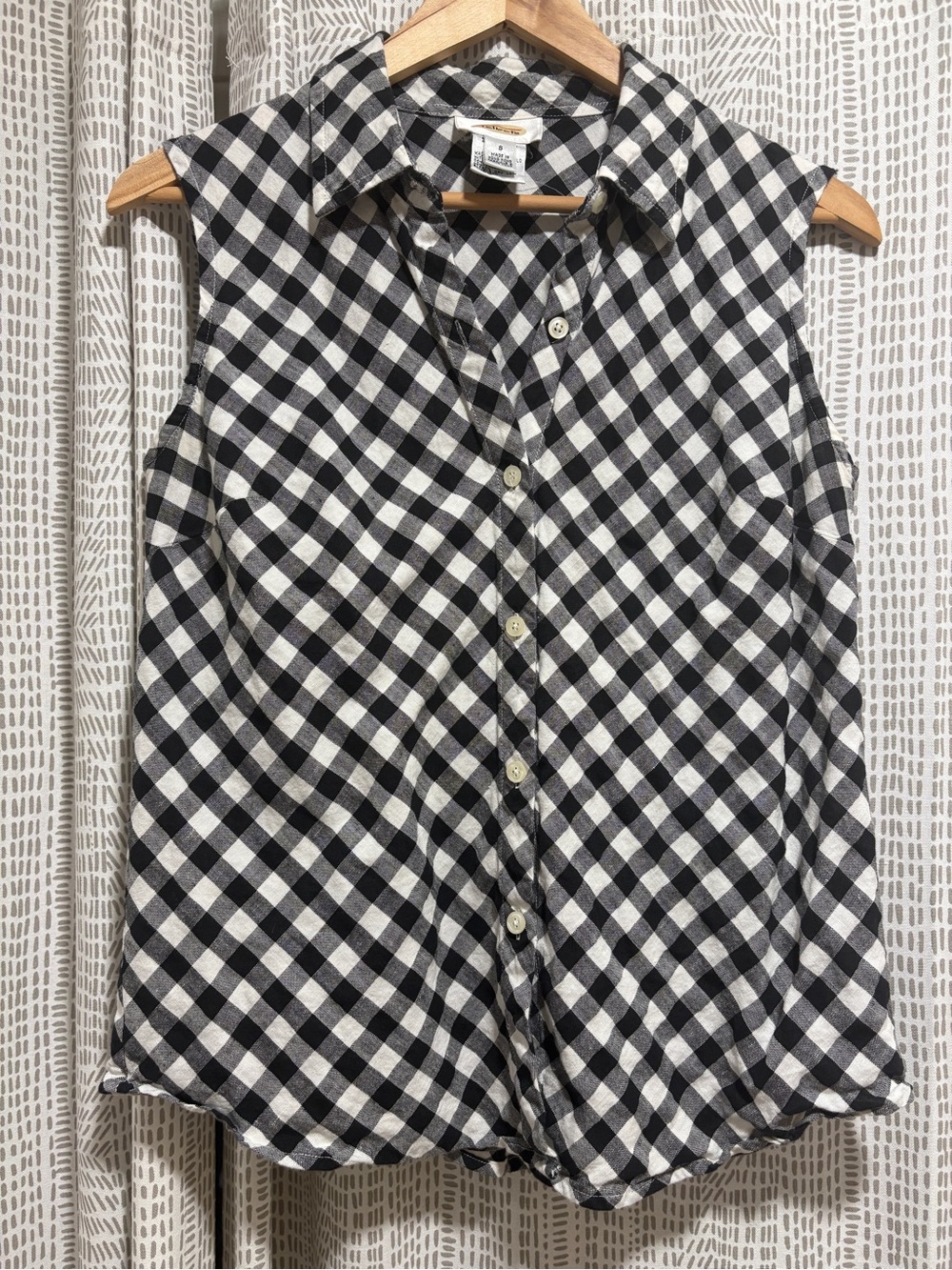 Talbots Black and White Gingham Sleeveless Button-Down Top